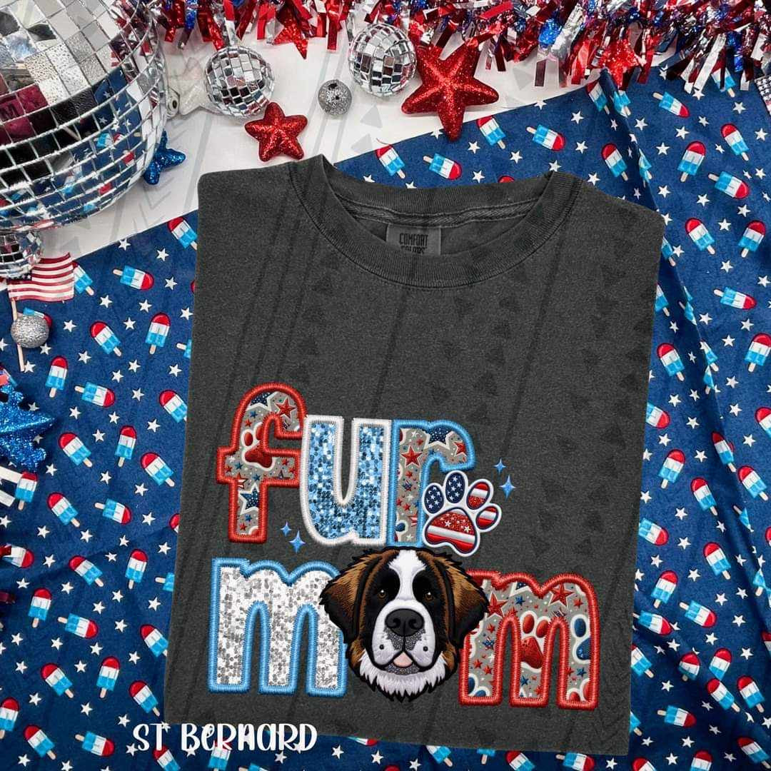 Fur mom St. Bernard patriotic embroidery 35771 DTF transfer