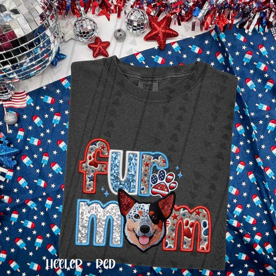 Fur mom red heeler patriotic embroidery 35766 DTF transfer