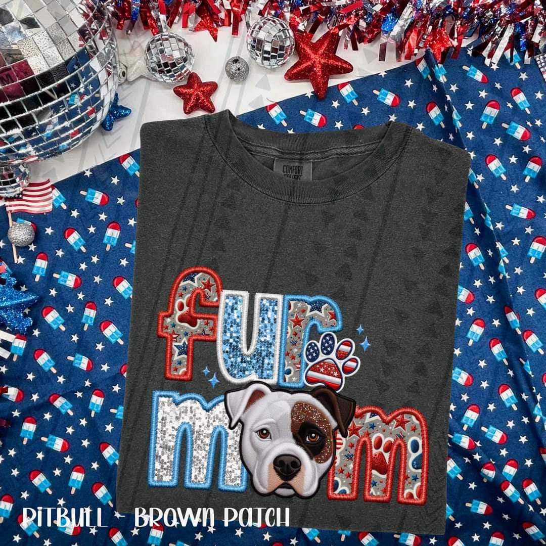 Fur mom brown patch pitbull patriotic embroidery 35757 DTF transfer