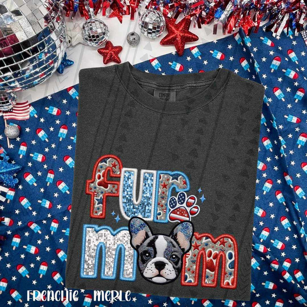 Fur mom merle frenchie patriotic embroidery 35752 DTF transferr