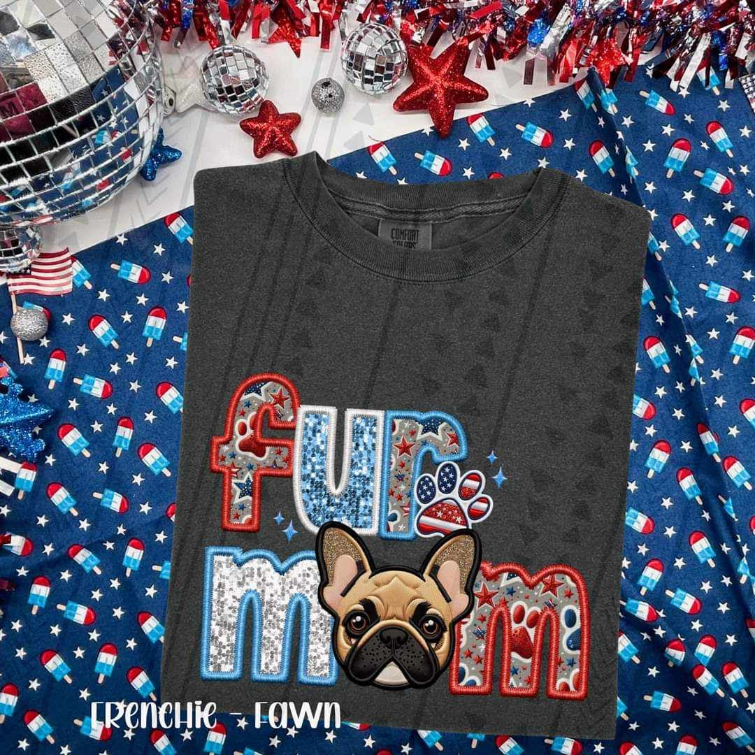 Fur mom fawn frenchie patriotic embroidery 35751 DTF transferr