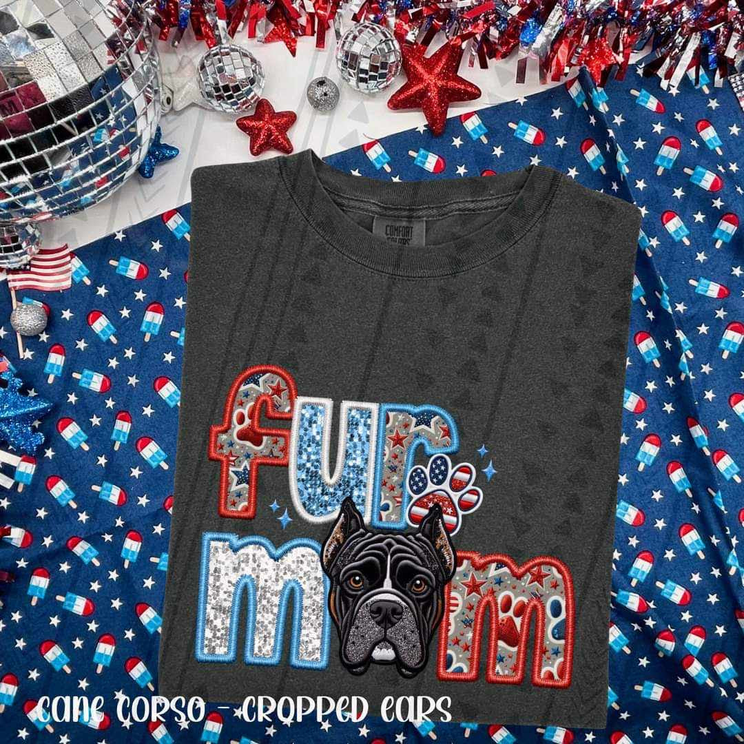 Fur mom cane corso cropped patriotic embroidery 35793 DTF tra