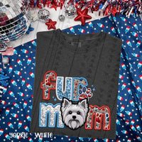 Fur mom white yorkie  patriotic embroidery 35792 DTF transfer