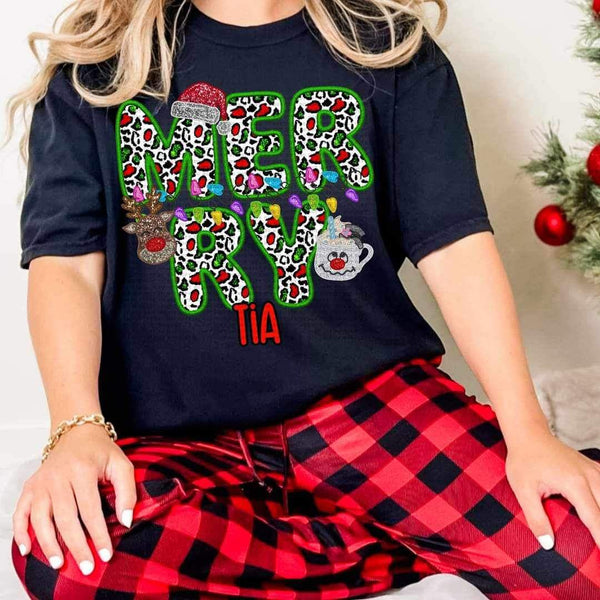 Merry tia (reindeer, snowman, and santa hat ECHT) 15815 DTF Transfer