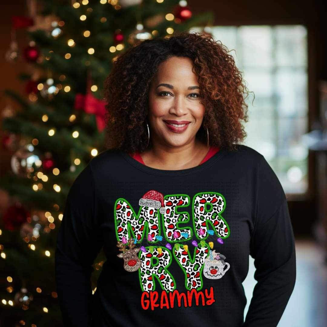 Merry Grammy (reindeer, snowman, and santa hat ECHT) 15820 DTF Transfer