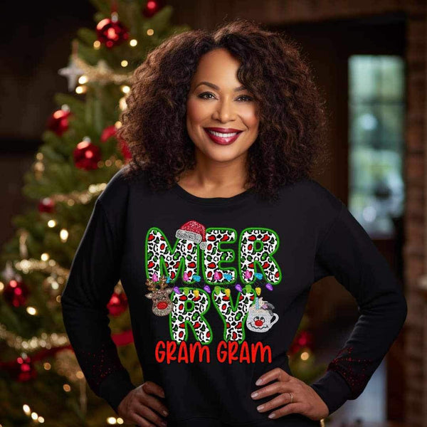 Merry gram gram (reindeer, snowman, and santa hat ECHT) 15816 DTF Transfer