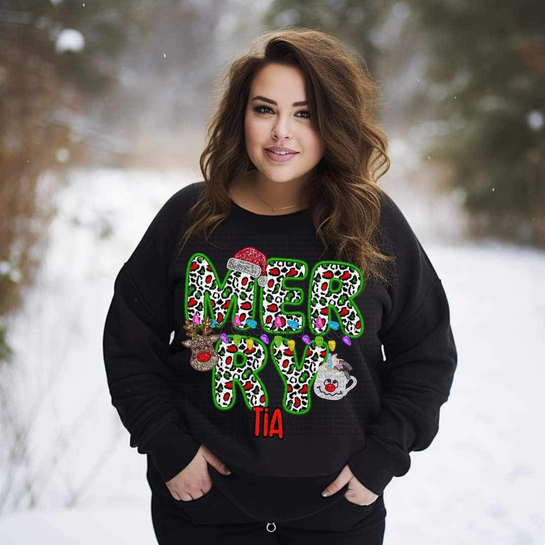 Merry tia (reindeer, snowman, and santa hat ECHT) 15815 DTF Transfer