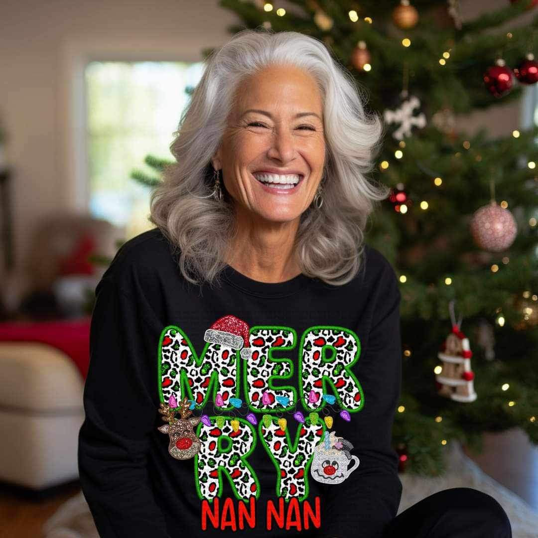 Merry nan nan (reindeer, snowman, and santa hat ECHT) 15814 DTF Transfer