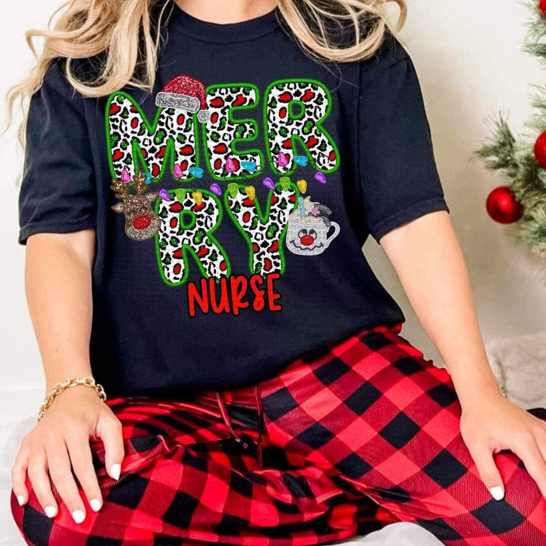 Merry nurse (reindeer, snowman, and santa hat ECHT) 15810 DTF Transfer