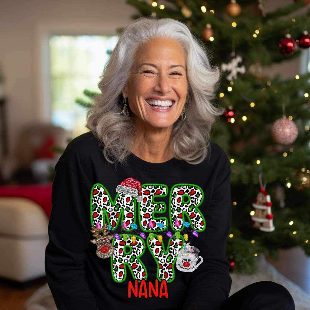 Merry nana (reindeer, smowman, and santa hat ECHT) 15806 DTF Transfer