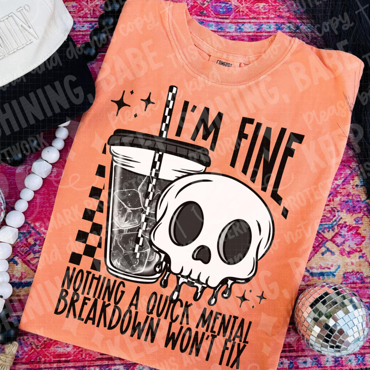 Quick Mental Breakdown with skull and coffee DTF transfer