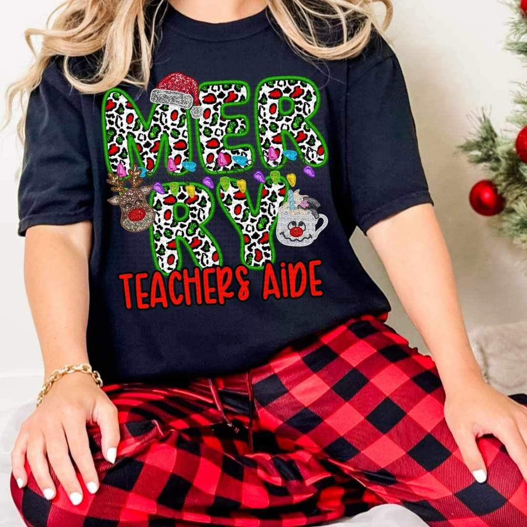 Merry teachers aide (reindeer, smowman, and santa hat ECHT) 15801 DTF Transfer