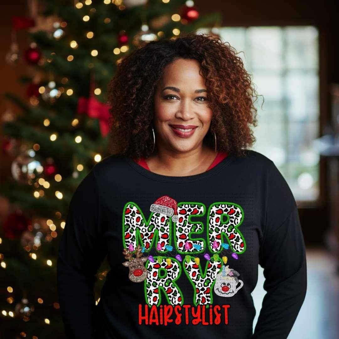 Merry hairstylist (reindeer, smowman, and santa hat ECHT) 15796 DTF Transfer