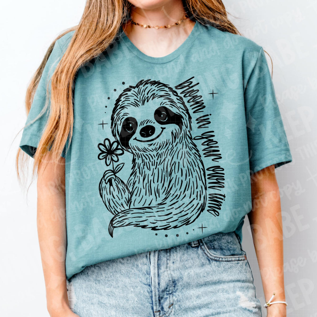 Bloom In Your Own Time Sloth BLACK DTF transfer