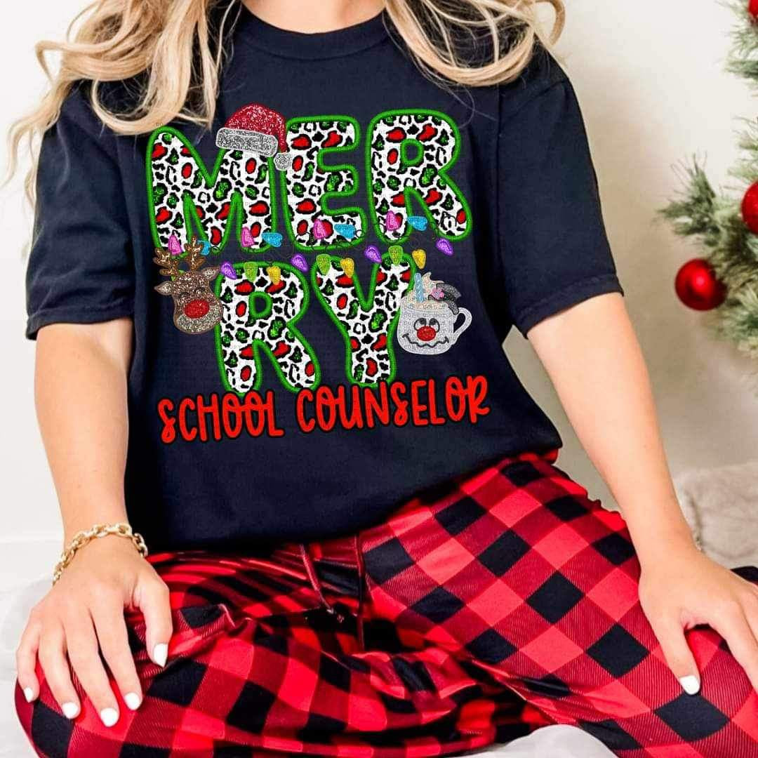 Merry school counselor (reindeer, smowman, and santa hat ECHT) 15793 DTF Transfer