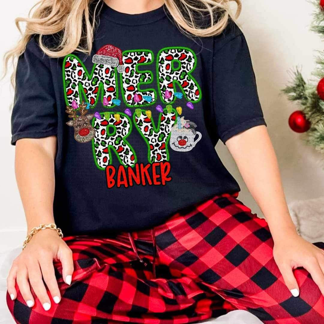 Merry banker (reindeer, smowman, and santa hat ECHT) 15792 DTF Transfer