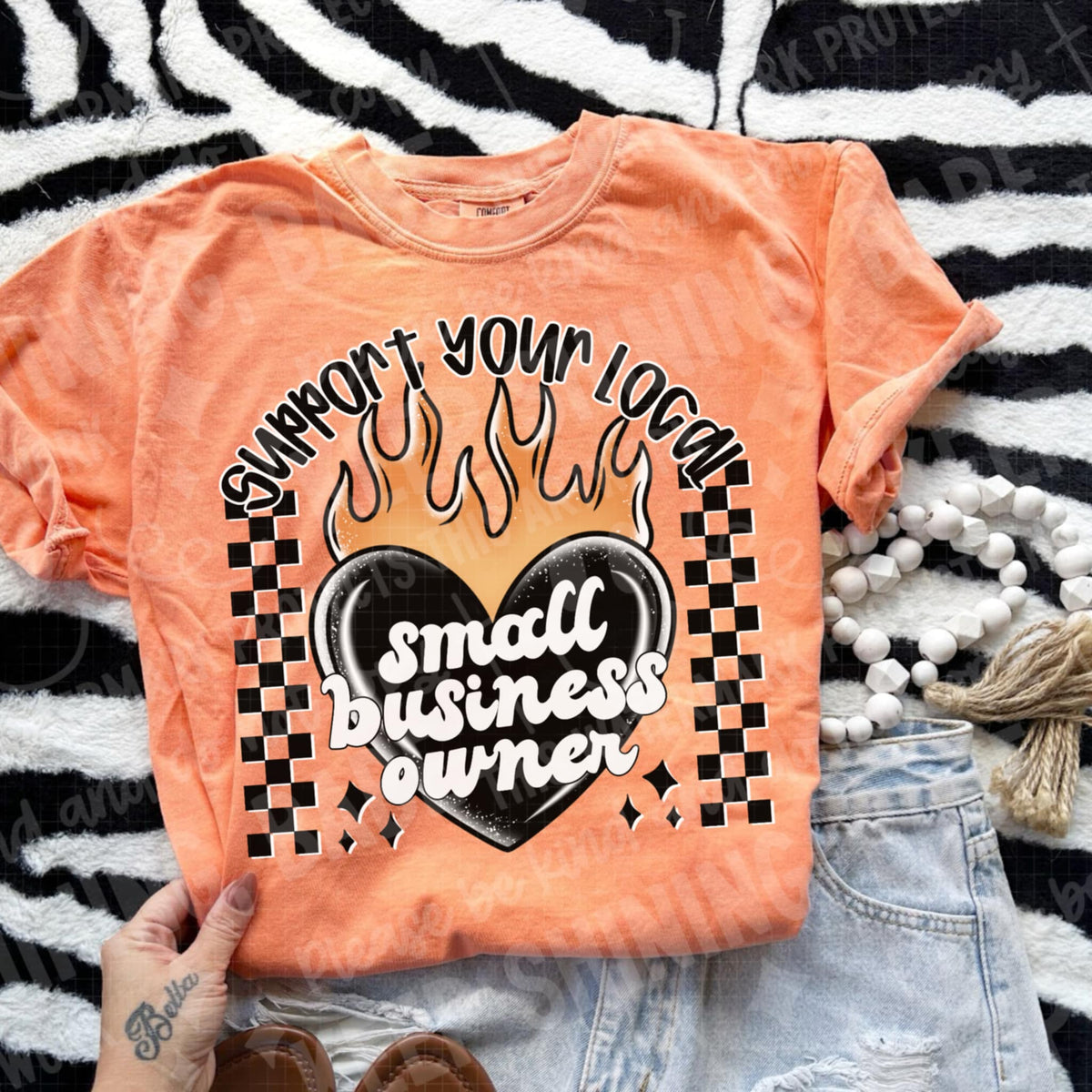 Support Your Local Small Business Fire Heart DTF transfer