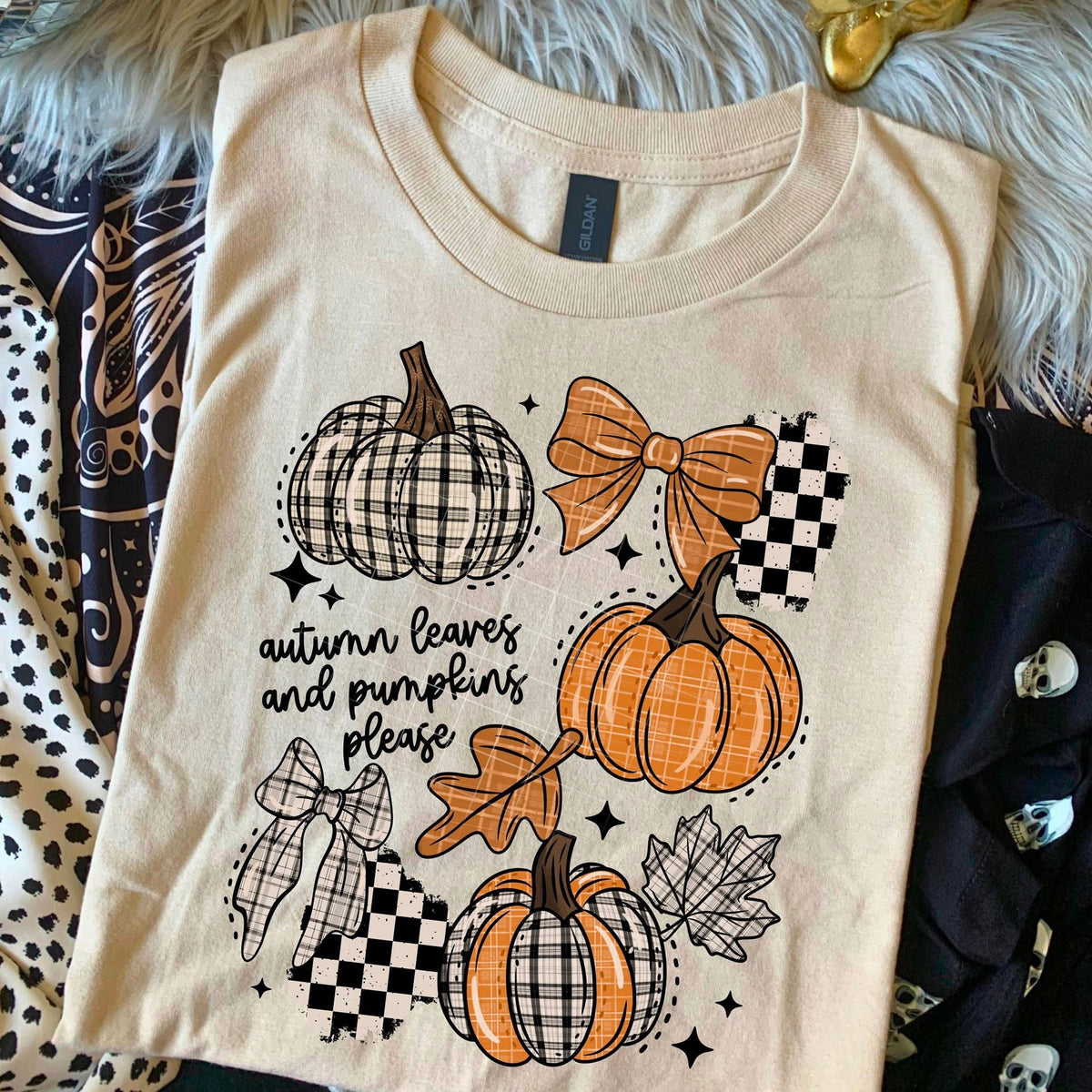 Autumn Leaves Pumpkins please plaid pumpkins and bows CSC DTF transfer