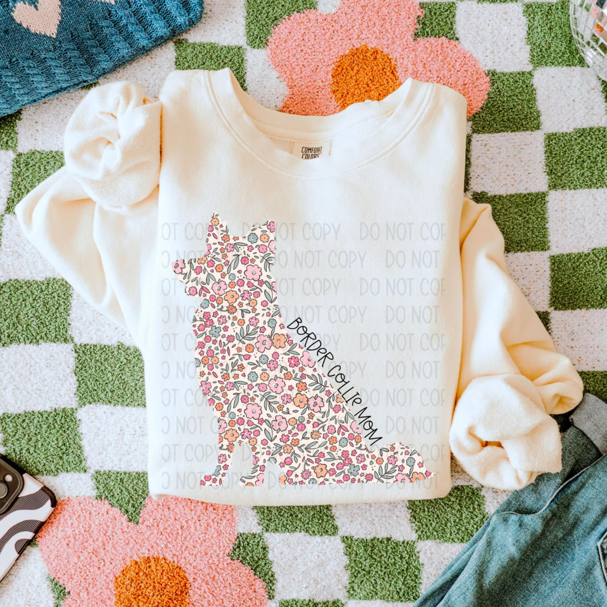 Border collie mom floral puppy (SWD) 85321 DTF transfer