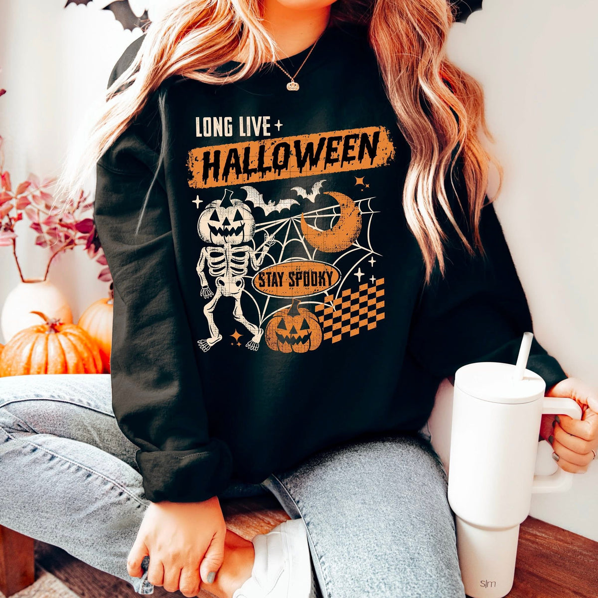 Long Live Halloween skeleton pumpkin head CSC DTF transfer