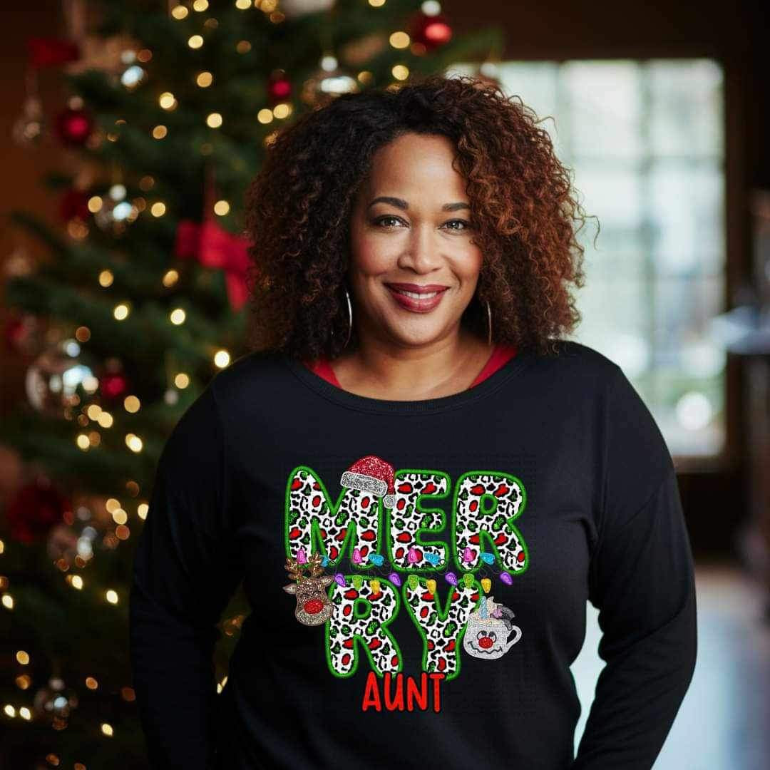 Merry aunt (reindeer, smowman, and santa hat ECHT) 15773 DTF Transfer my