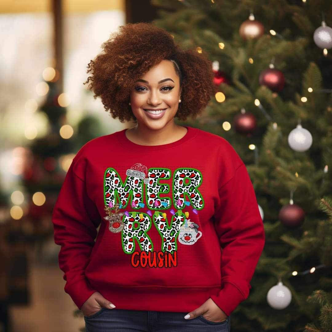 Merry cousin (reindeer, smowman, and santa hat ECHT) 15771  DTF Transfer my