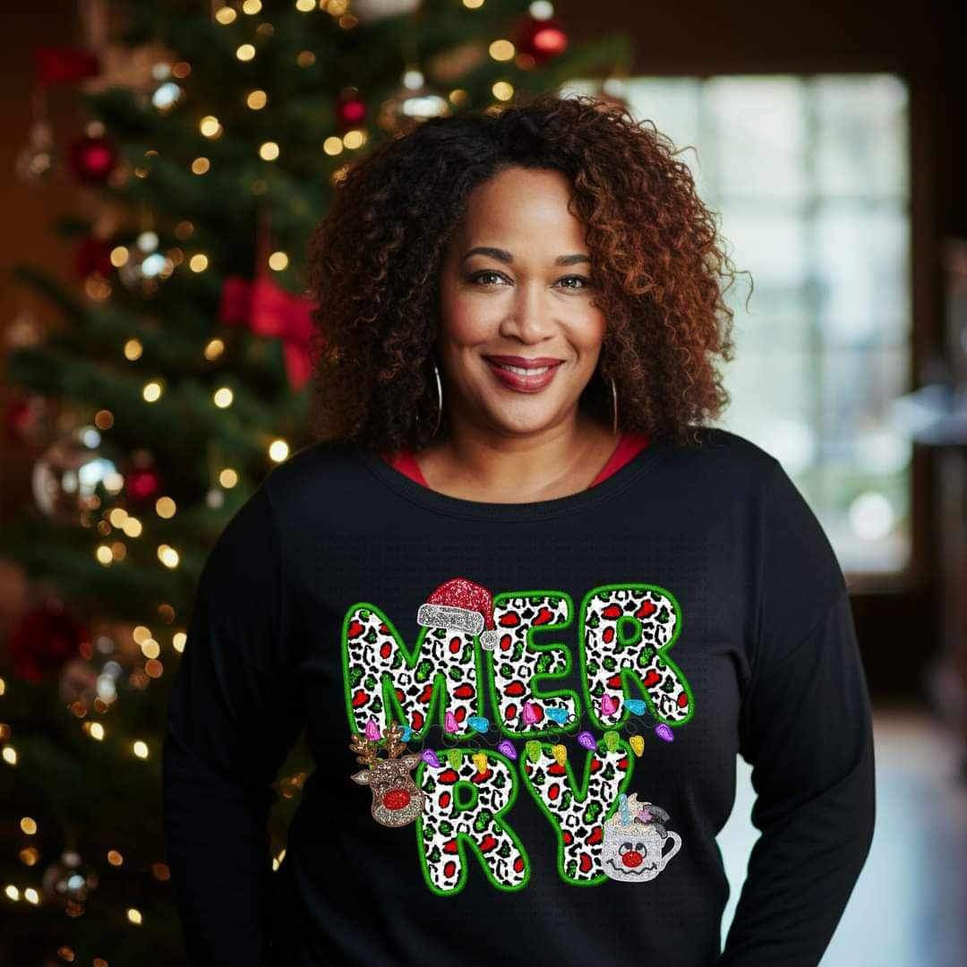 Merry (reindeer, smowman, and santa hat ECHT) 15769 DTF Transfer my