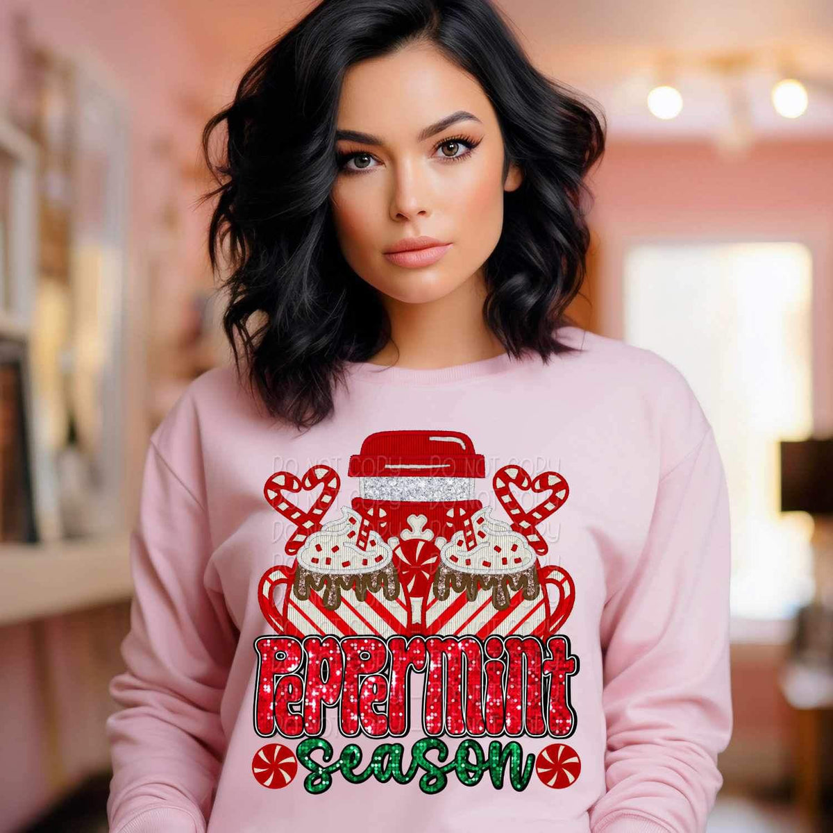 Peppermint season (sequin with peppermint lattes) 15850 DTF Transfer