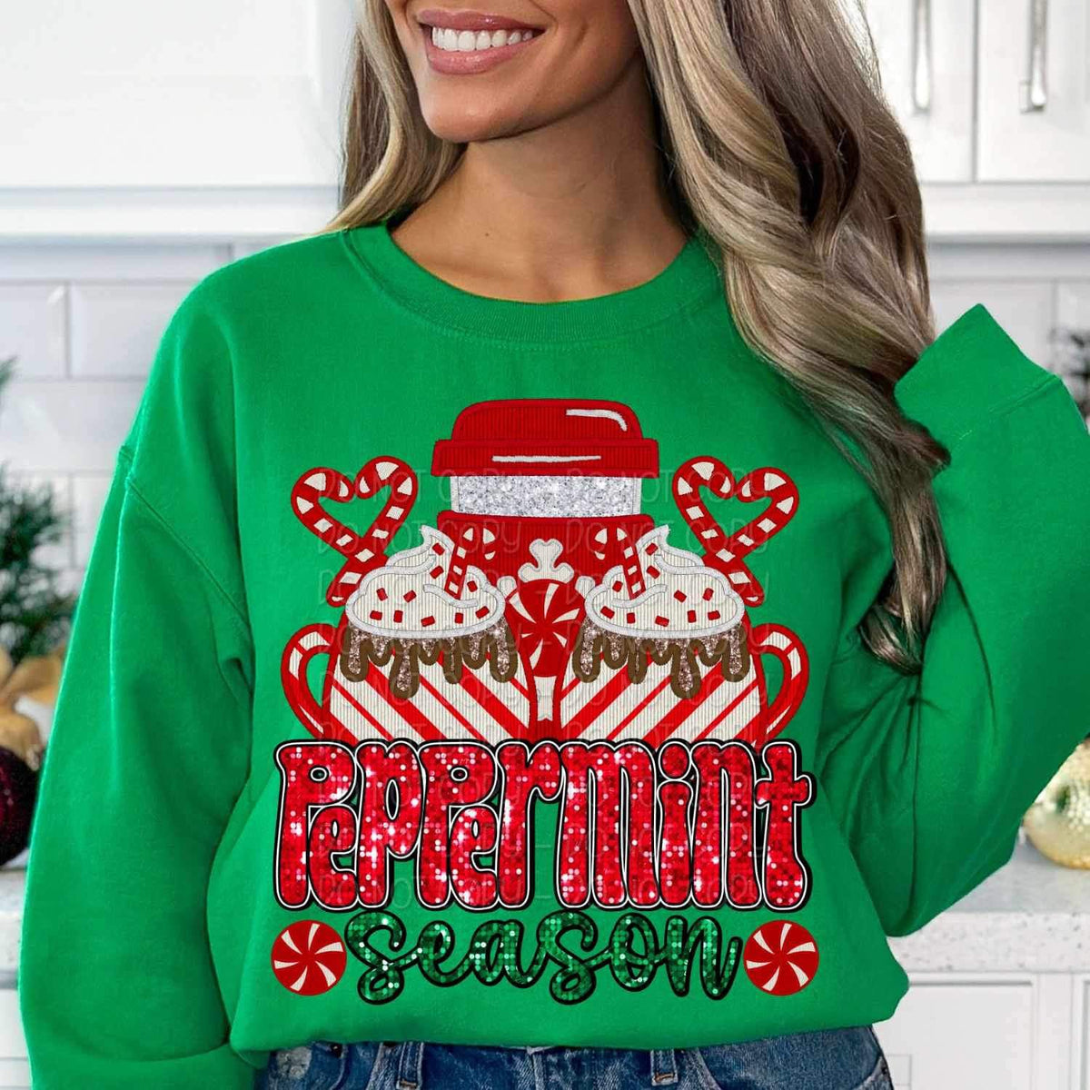 Peppermint season (sequin with peppermint lattes) 15850 DTF Transfer