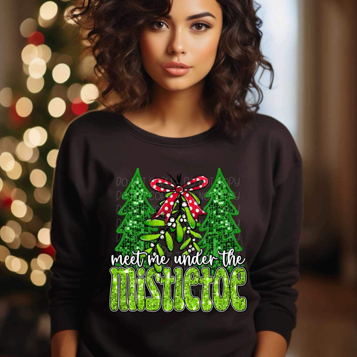 Meet me under the mistletoe (sequin with trees) 15852 DTF Transfer