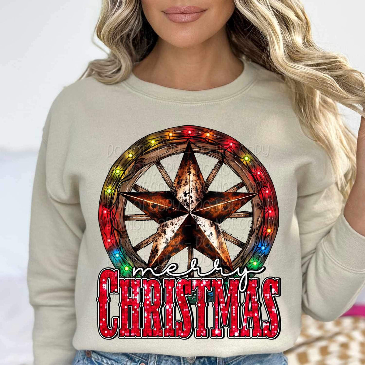 Merry Christmas (wooden wheel with star) 15849 DTF Transfer
