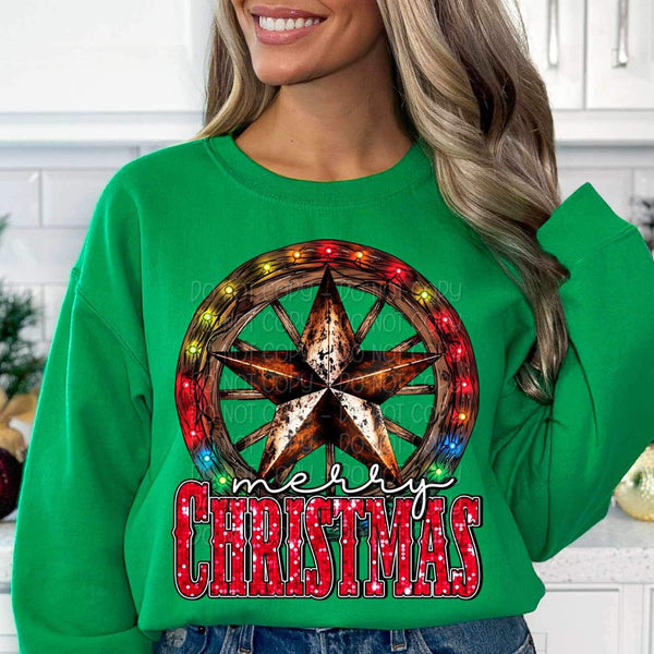 Merry Christmas (wooden wheel with star) 15849 DTF Transfer