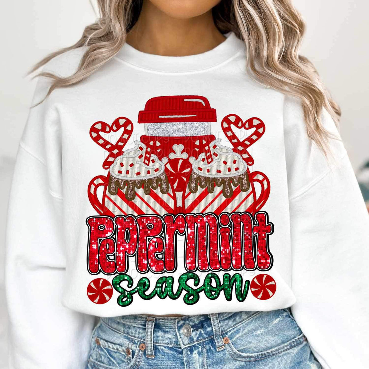 Peppermint season (sequin with peppermint lattes) 15850 DTF Transfer