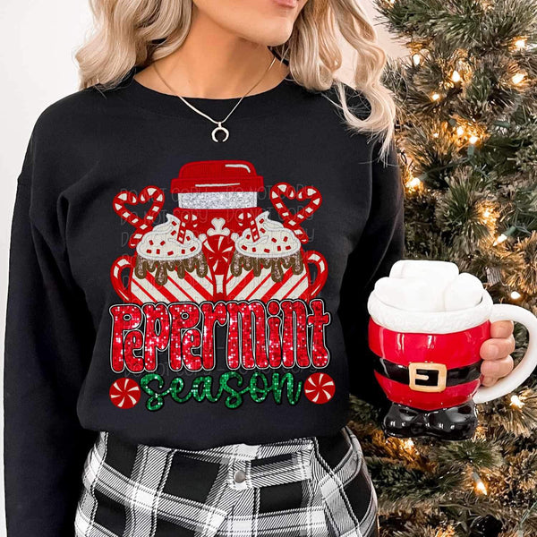 Peppermint season (sequin with peppermint lattes) 15850 DTF Transfer