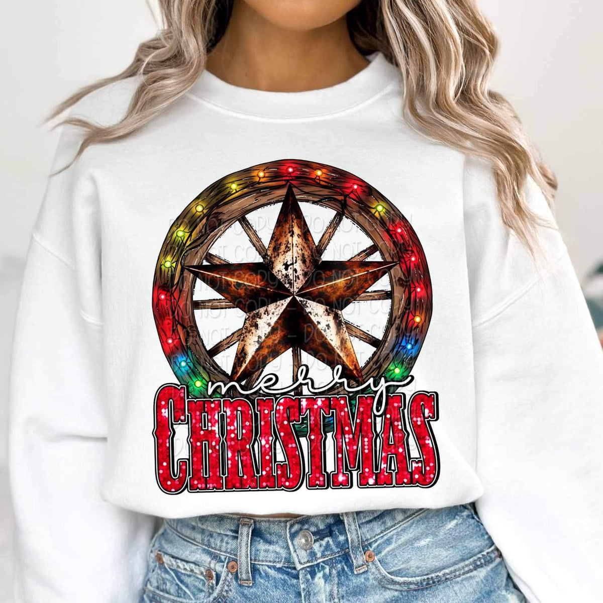 Merry Christmas (wooden wheel with star) 15849 DTF Transfer