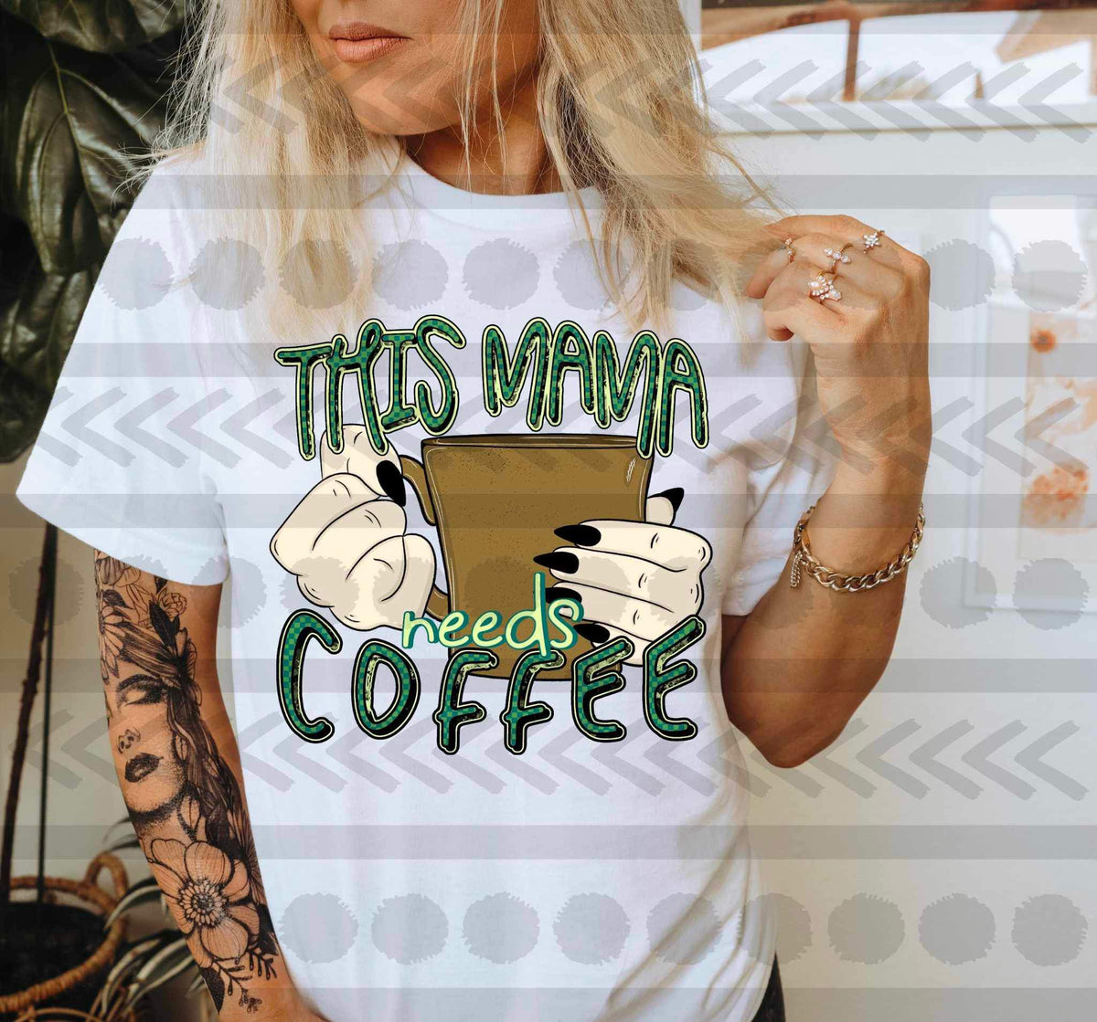 This mama needs coffee (hands holding coffee) 15842 DTF Transfer