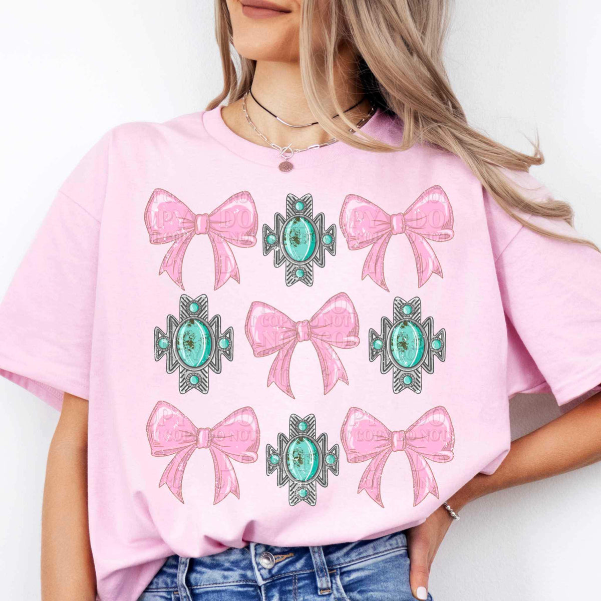 Turquoise and bow collage (AG) 25849 DTF transfer
