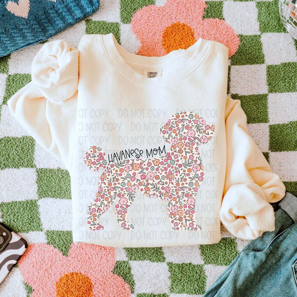 Havanese mom floral puppy (SWD) 85305 DTF transfer