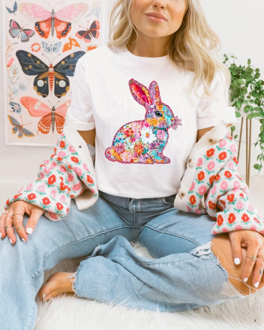 Floral embroidered bunny (PH) 85345 DTF transfer