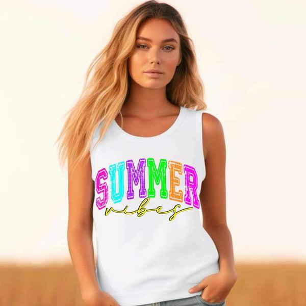 Summer vibes neon varsity font 25874 DTF transfer