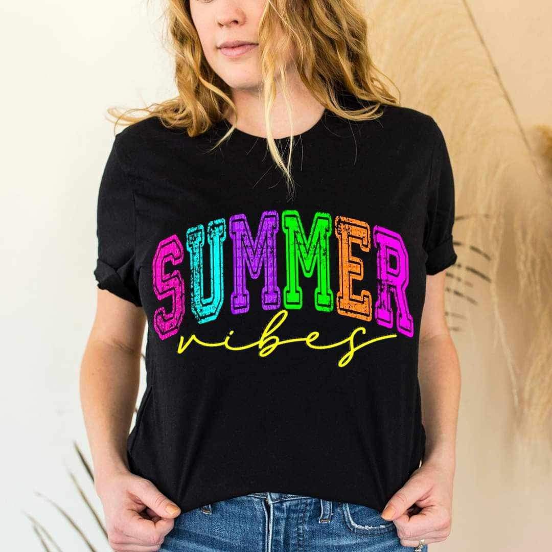 Summer vibes neon varsity font 25874 DTF transfer