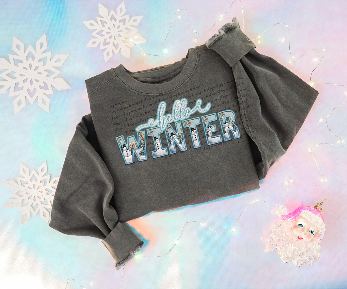 Hello Winter faux embroidery (blue winter) 30640 DTF transfers