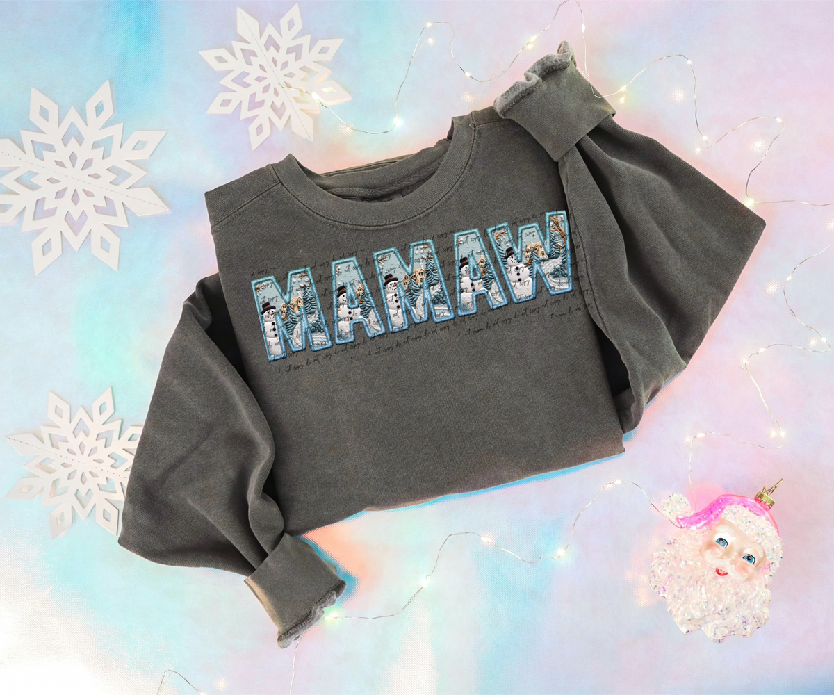 Mama w faux embroidery (blue winter) 30636 DTF transfers