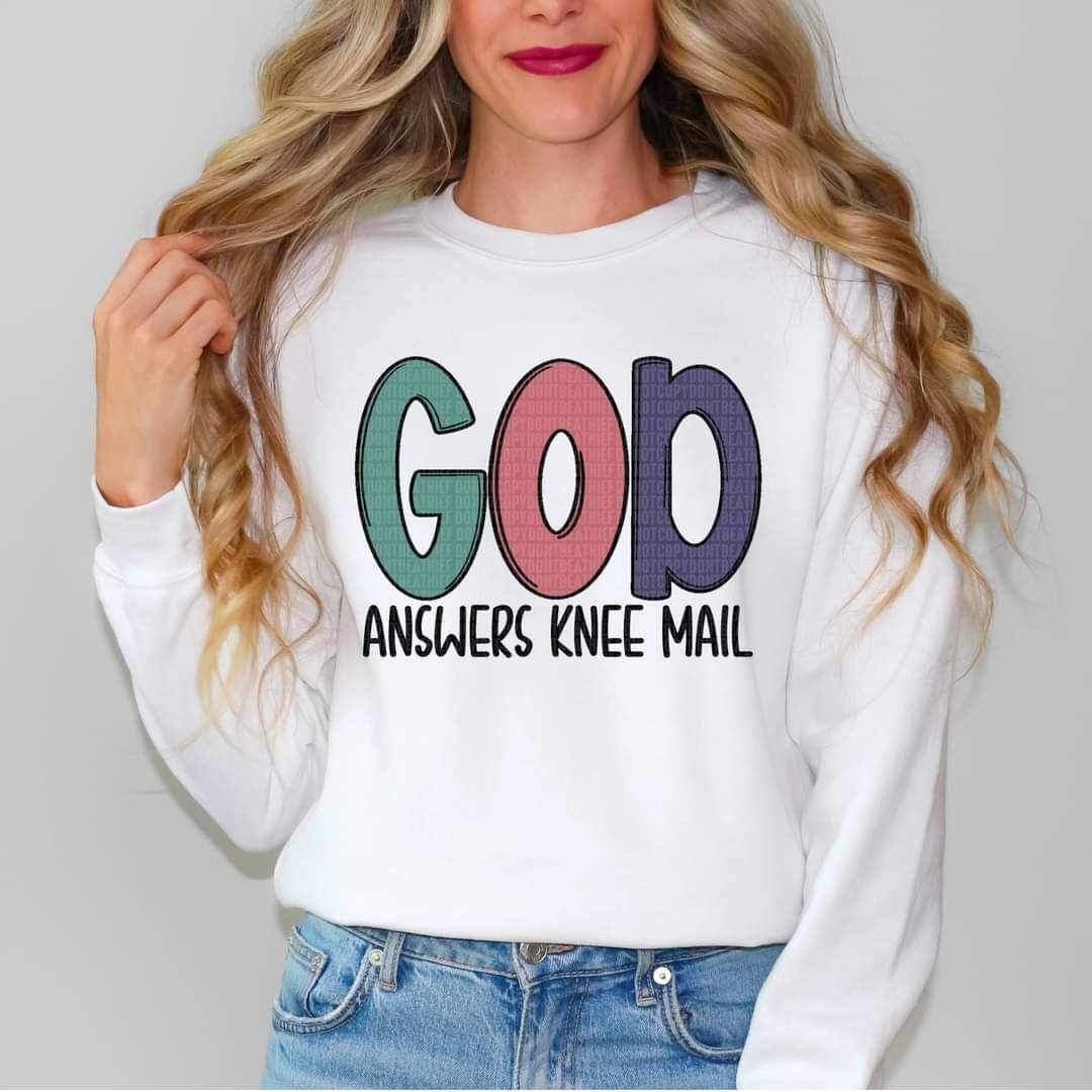 God answers knee mail (mutli color and BLACK font) 15886 DTF Transfer