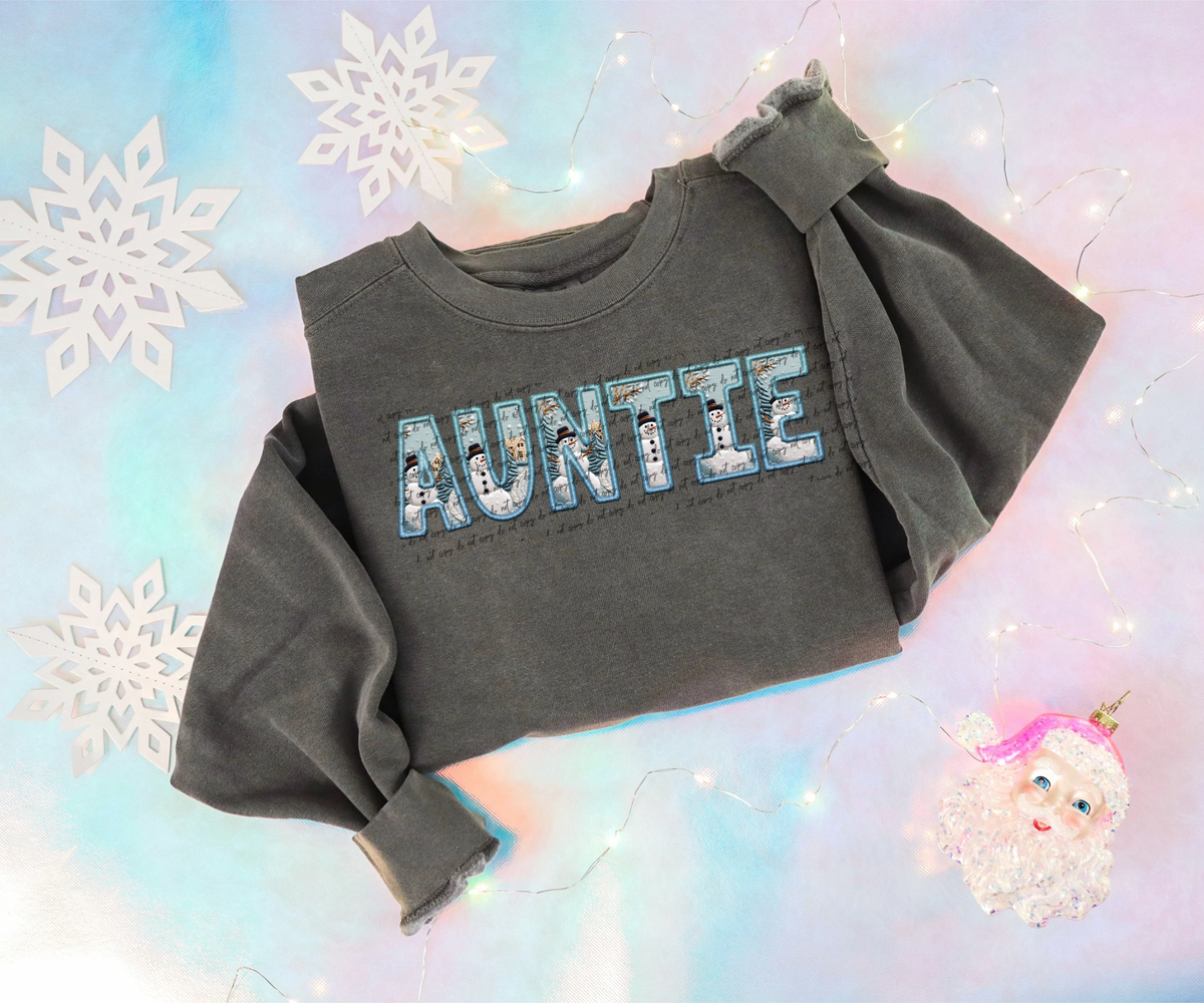 Auntie faux embroidery (blue winter) 30632 DTF transfers