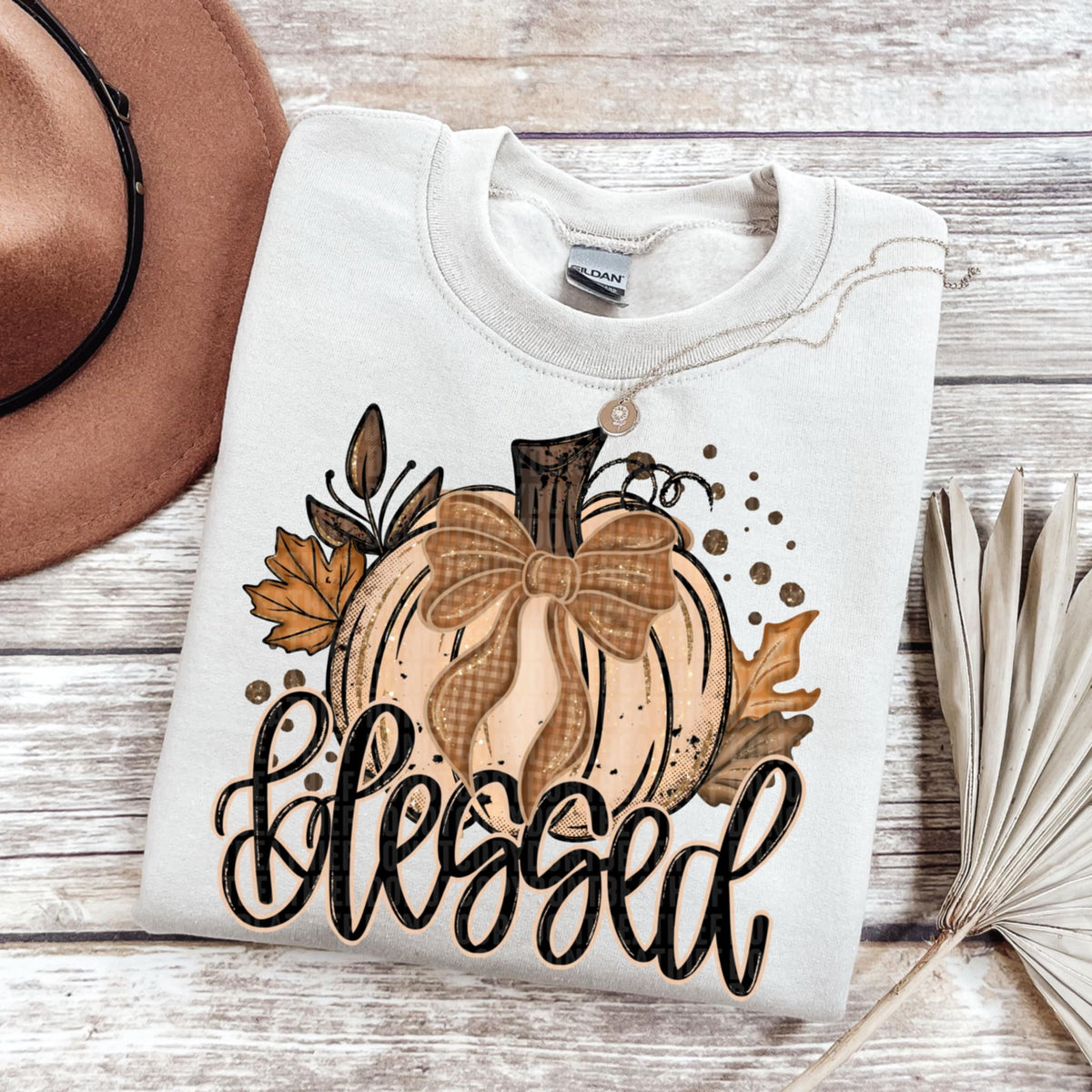 Blessed Pumpkin with plaid bow SDD DTF transfer
