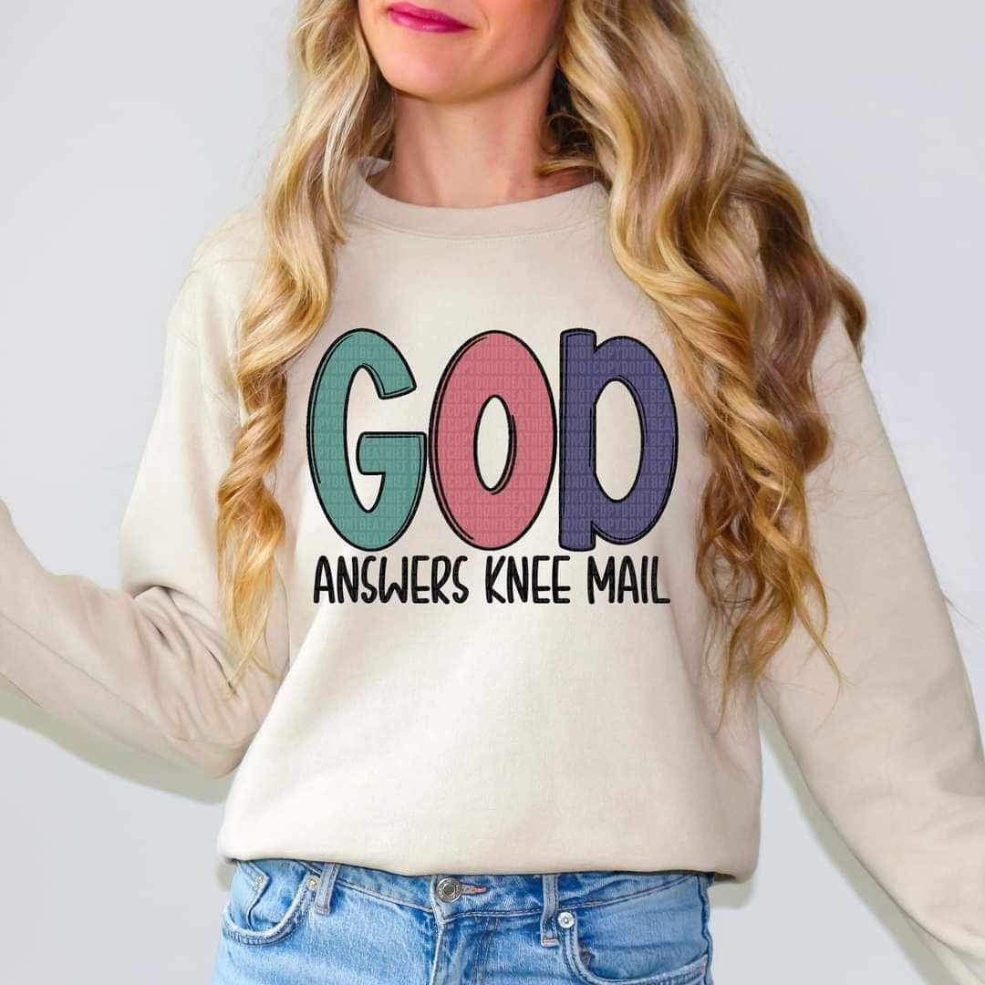 God answers knee mail (mutli color and BLACK font) 15886 DTF Transfer