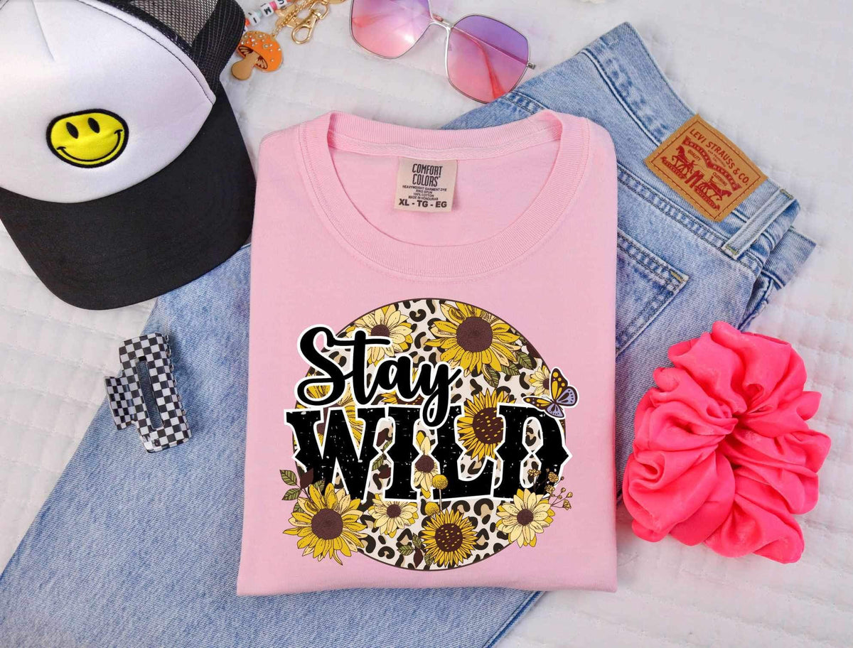 Stay wild circle with leopard and sunflowers 25899 DTF transfer