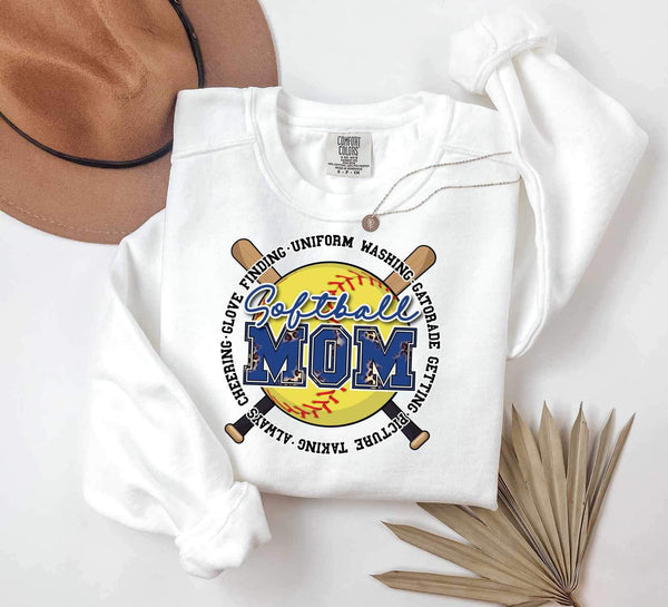 Softball mom BLUE FONT ball and bats 25916 DTF transfer