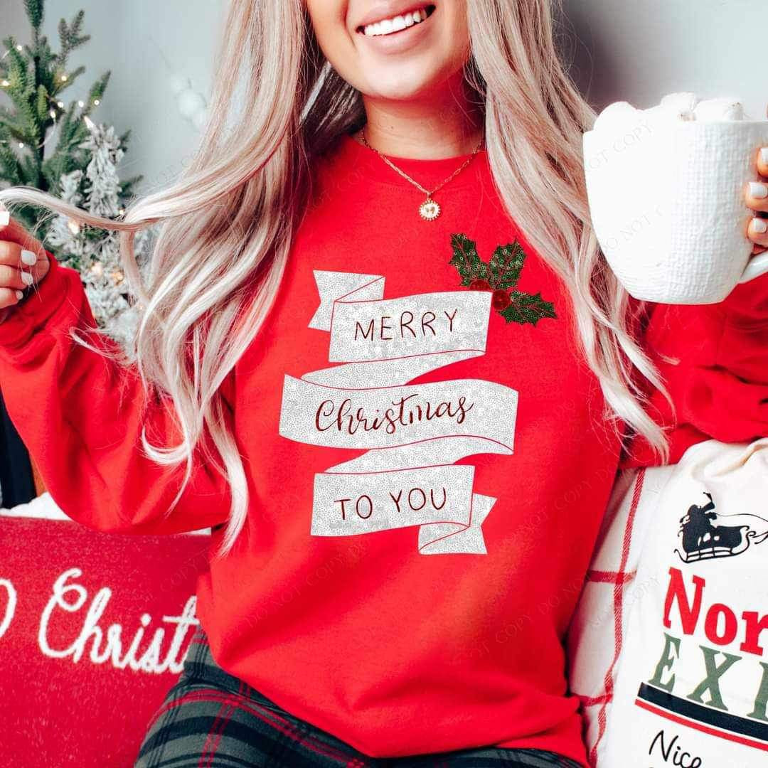 Merry Christmas to you ribbon DTF Transfer